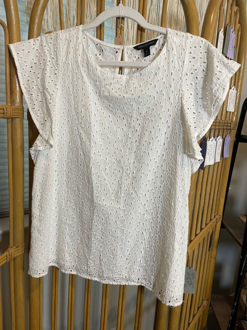 Banana Republic White Eyelet Flutter-Sleeve Blouse